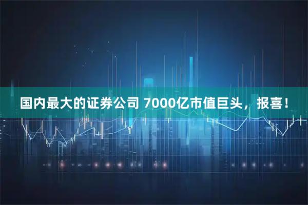 国内最大的证券公司 7000亿市值巨头，报喜！